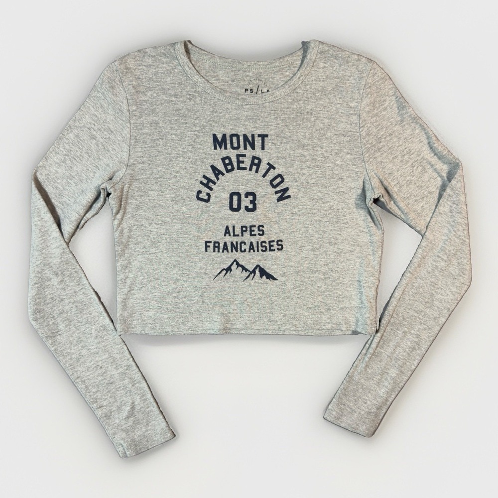 PS LA Mont Chaberton Crop Top Womens S Gray Long Sleeve Graphic French Alps